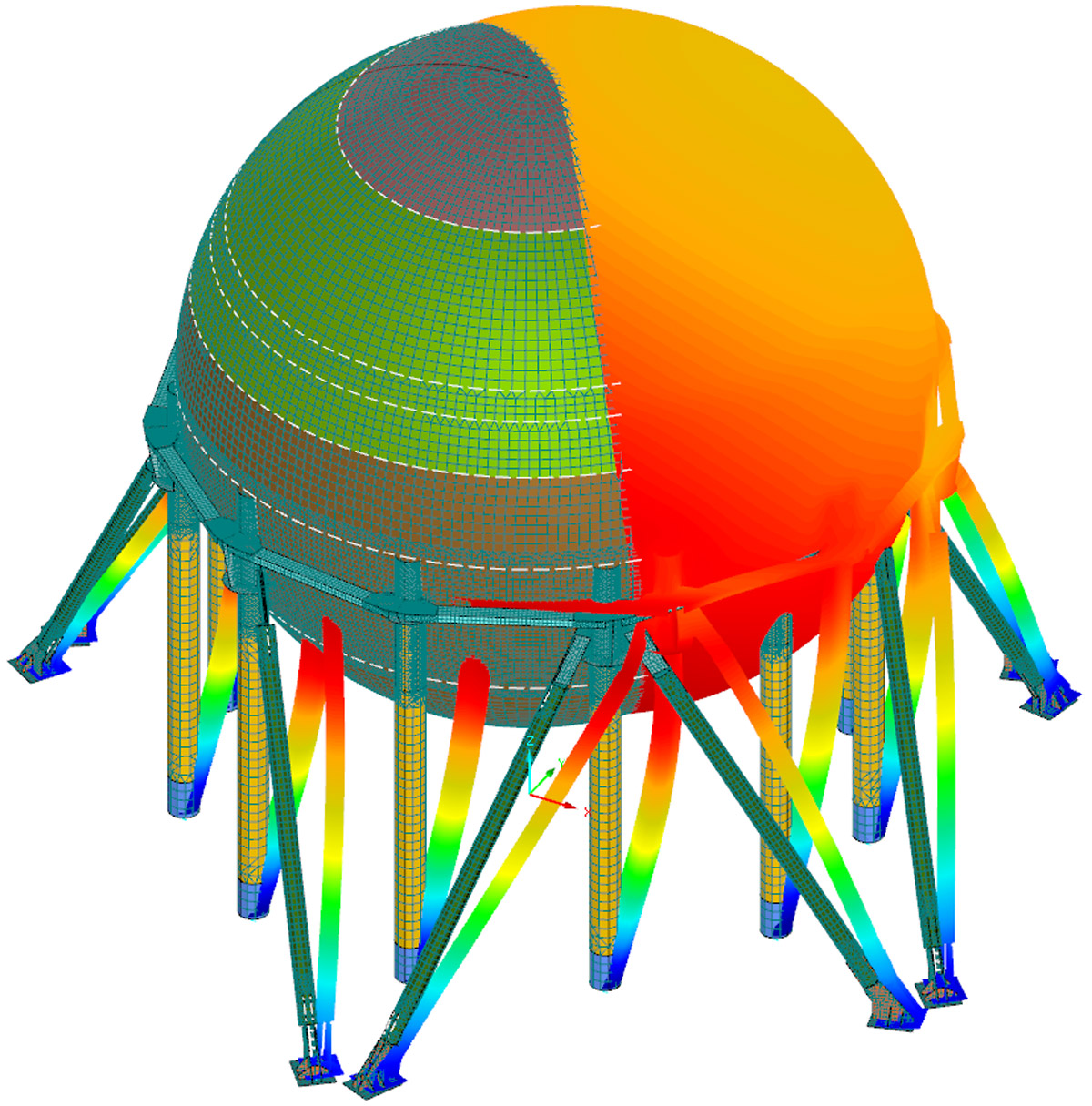 Dimensionnement aux élément finis d’une sphère de stockage de butadiène (2400m³) et structure support sommitale